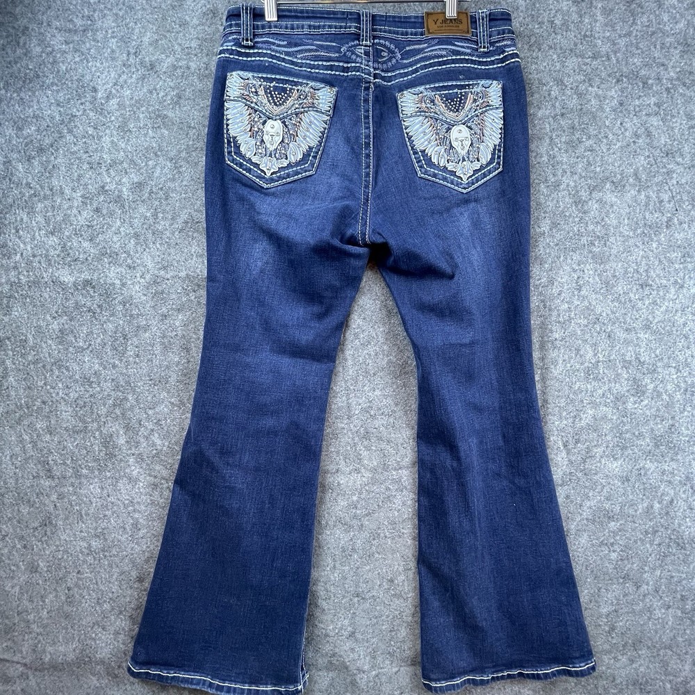 Y Jeans Los Angeles Women's Flare Rhinestone & Stud Embellished Wings Design