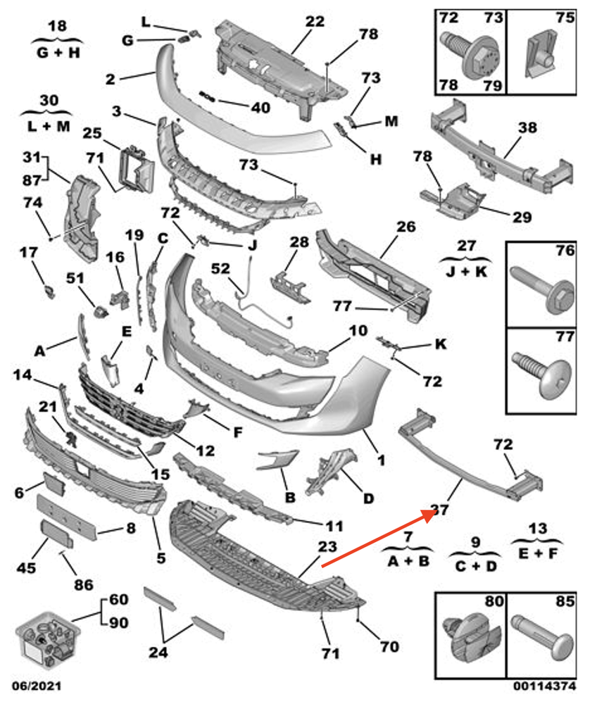 PEUGEOT 508 Front Bumper Absorber 9822535580 Genuine OEM New