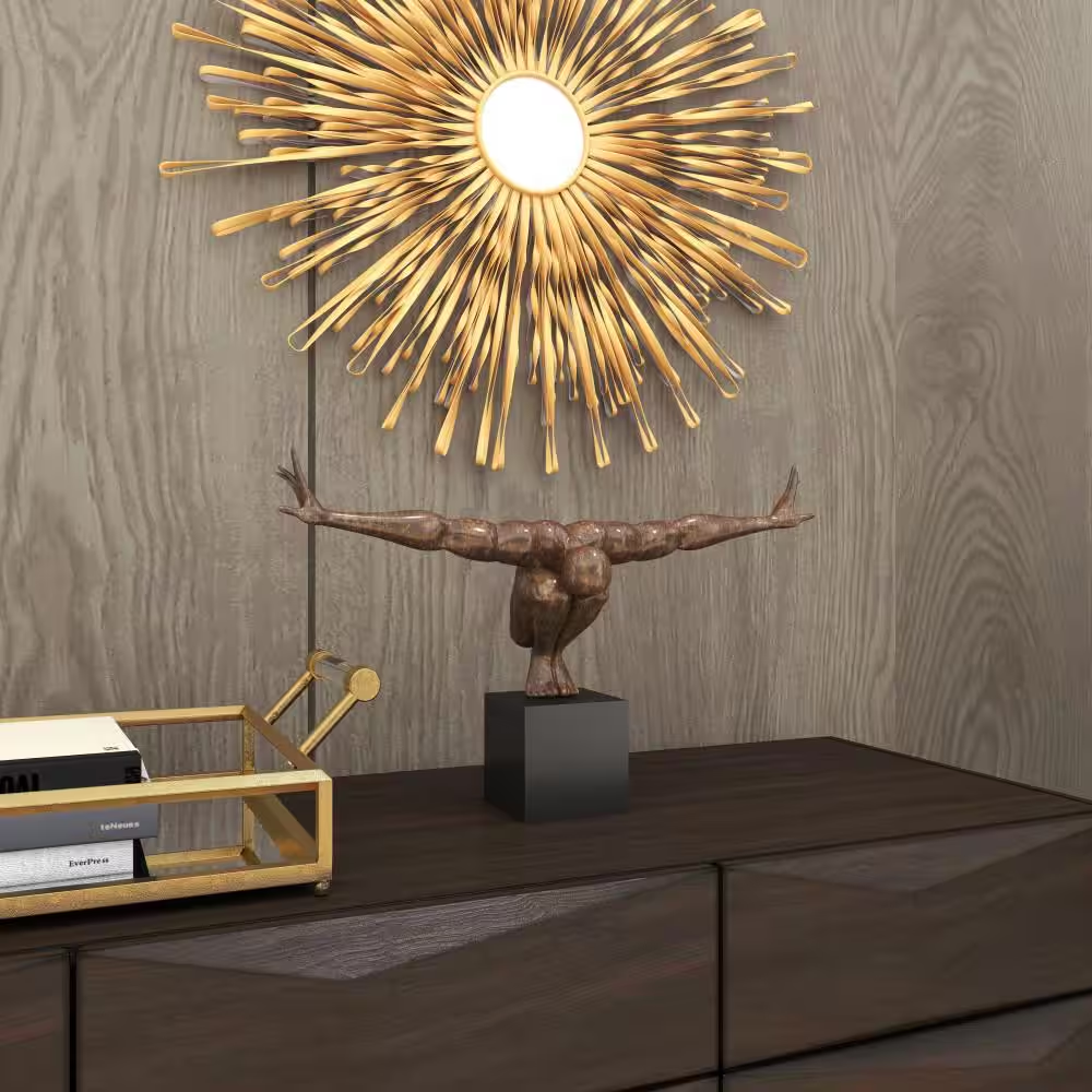 Litton Lane Diver Sculpture W/ Black Base Single Bronze Polystone Modern