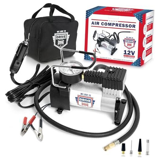 Tire Inflator Portable Air Compressor For Car Tires & Inflatables, 12V Silver