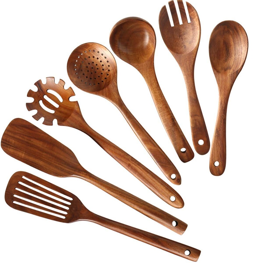 Wooden Kitchen Utensils set,Wooden Spoons for cooking Natural Teak Wood Kitch...