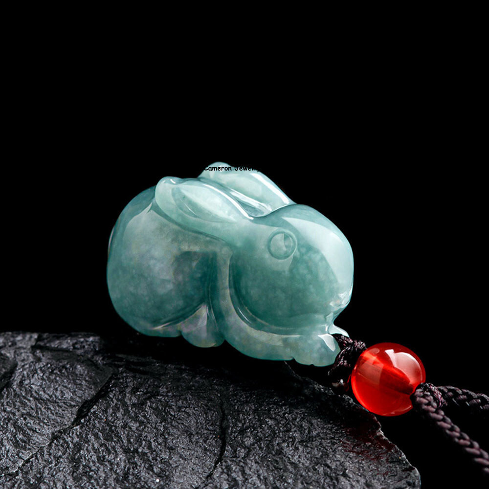 Real Grade A 100% Natural Green Jade Jadeite Women Lucky Rabbit Bead Pendant 6G