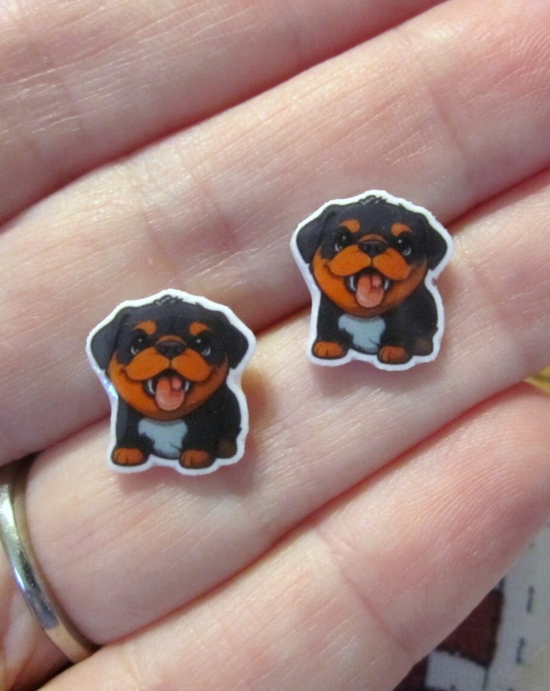 Rottweiler Earrings Dog - Acrylic & Resin - Hypoallergenic