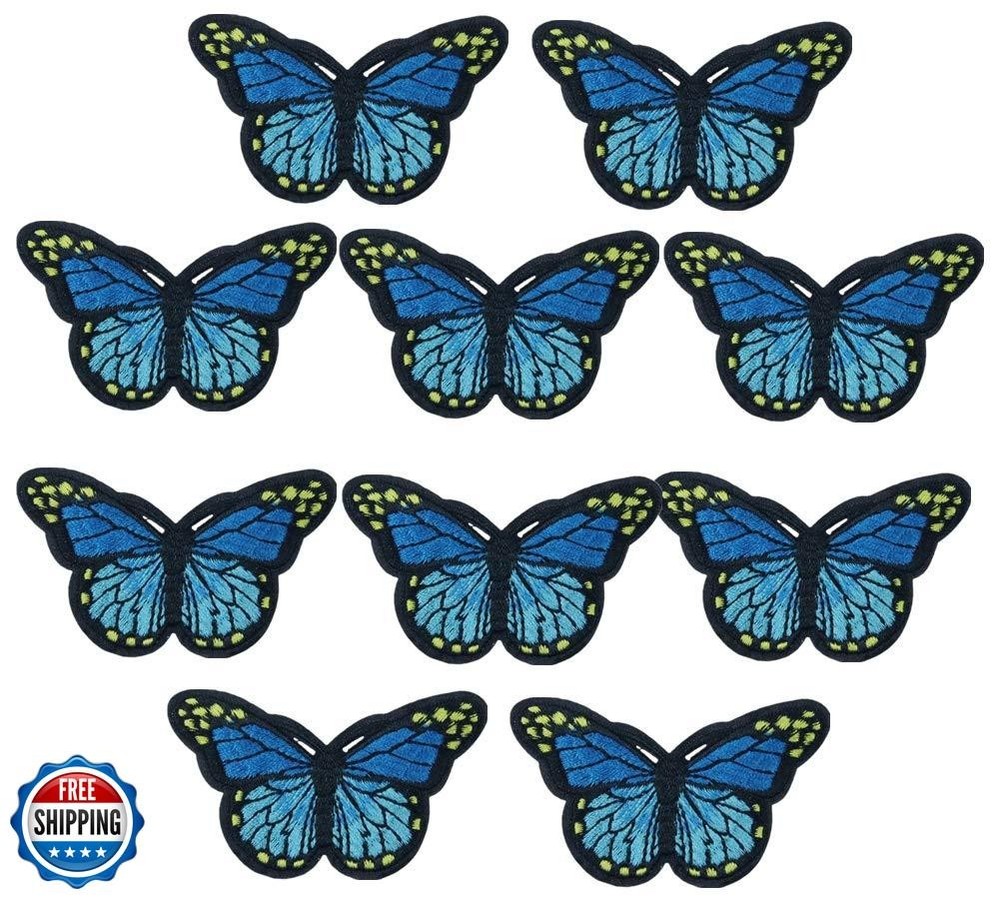 Ximkee 10-Pack Sky Blue Butterfly Embroidered Iron-On Applique Patches