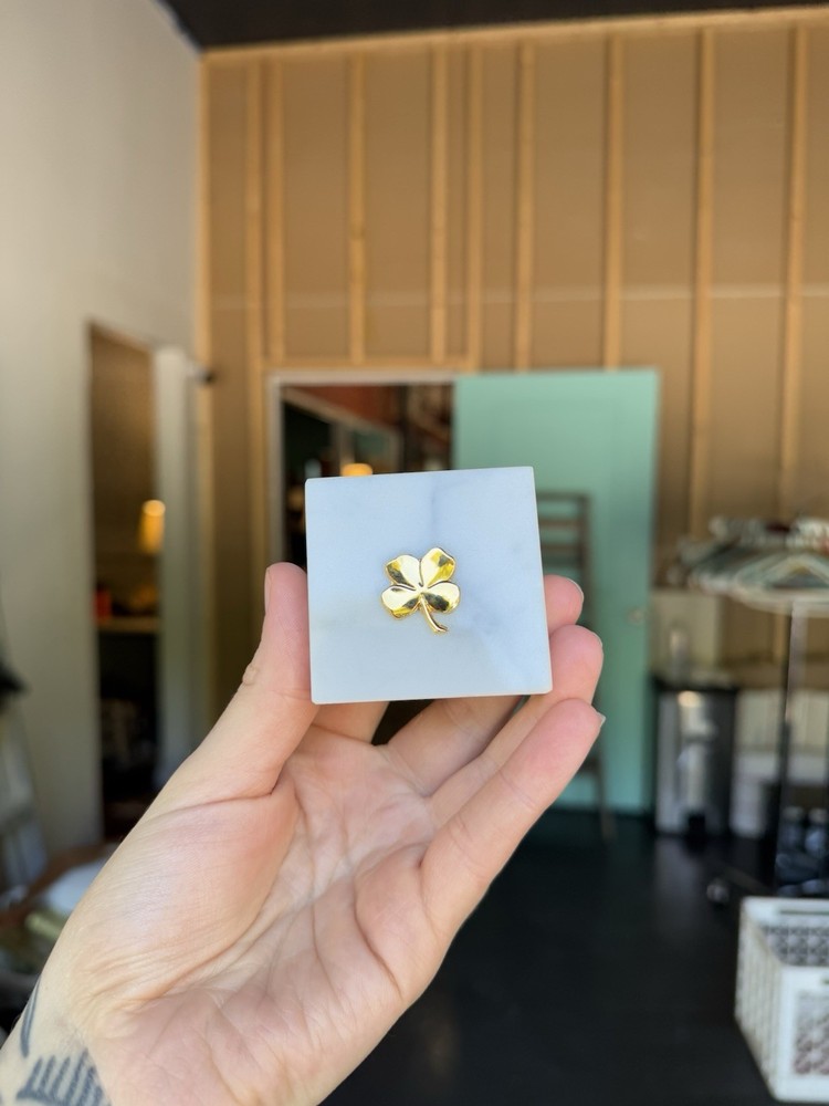 Italian Carrara Marble 4-Leaf Clover Paperweight Handcrafted