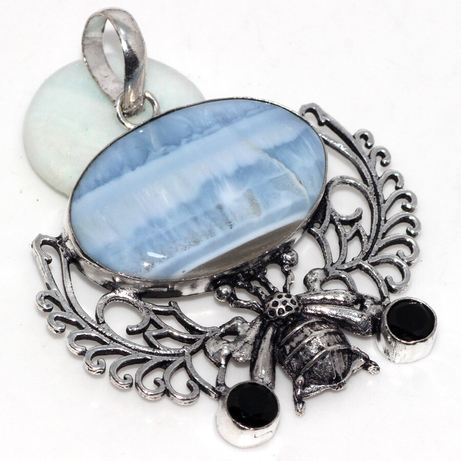 Owhyee Blue Opal Black Onyx Gemstone Pendant 2.4