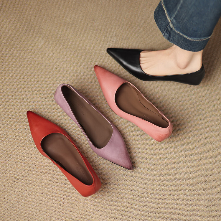 Women's Real Leather Pointed Toe Stiletto Heel Pumps Slip On Shoes