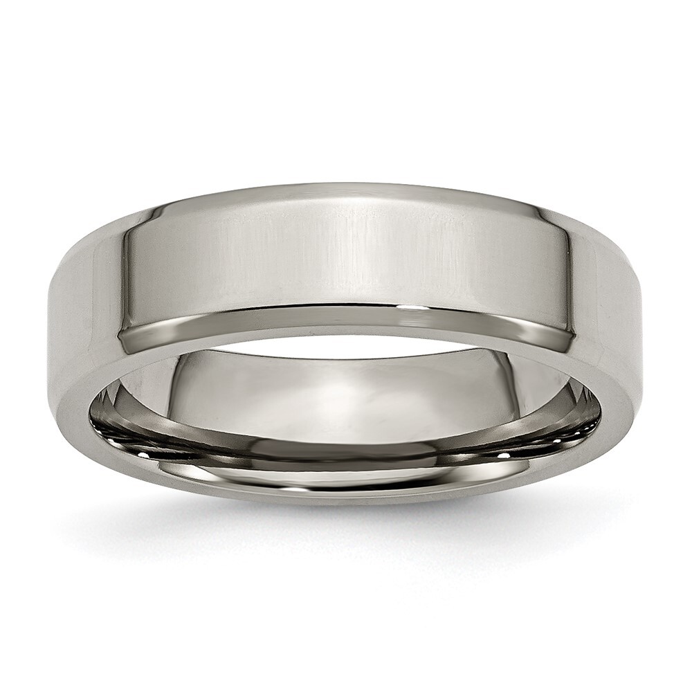 Titanium Polished 6mm Beveled Edge Band Ring Size 12 for Men 3.66gm