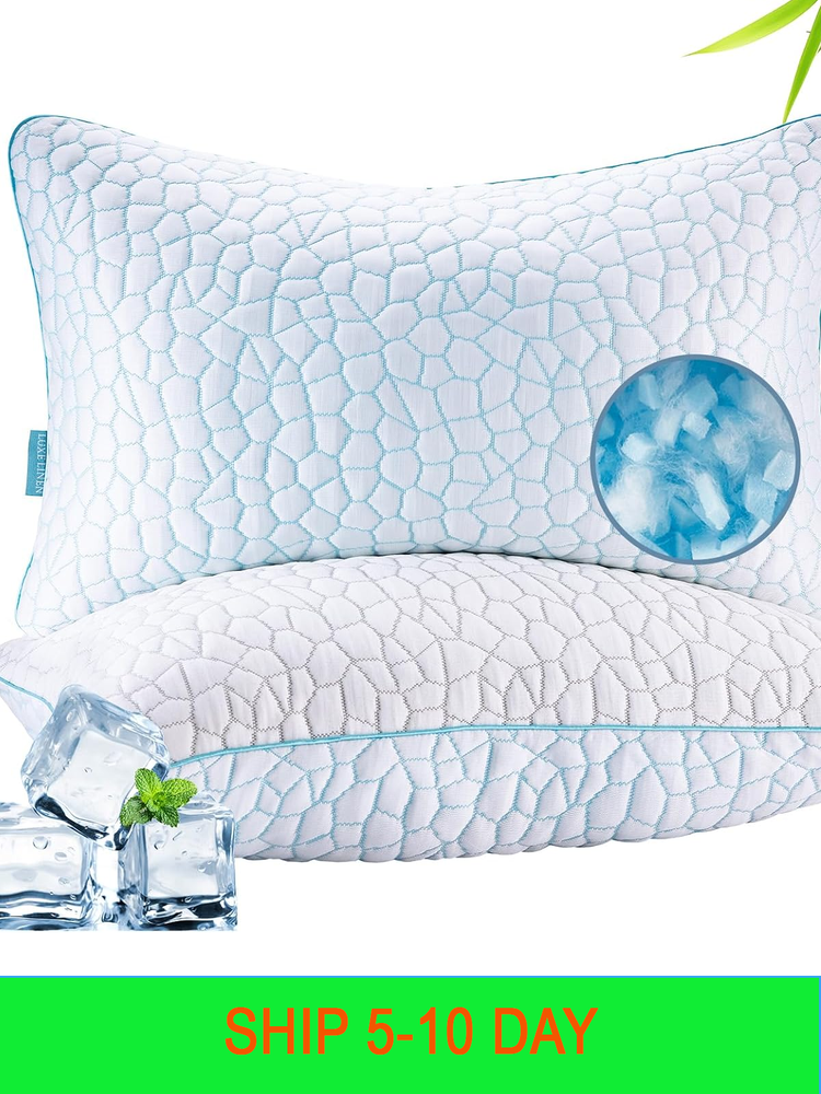 Reversible Cooling Bamboo Pillow Set of 2 Queen Size Soft Support