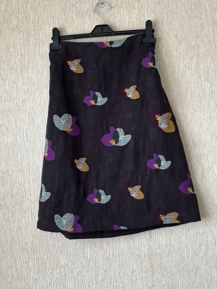 White Stuff Cotton-Blend Embroidered A-Line Skirt in Size 12