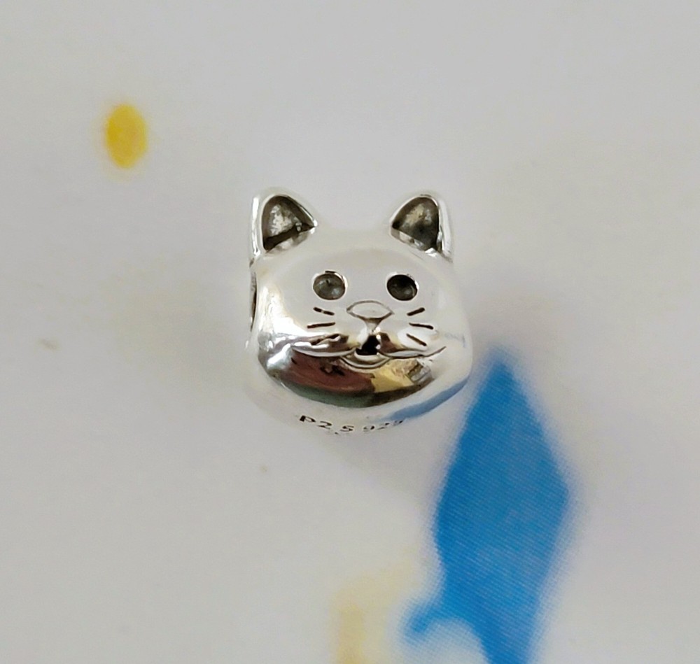 New Pandora Authentic Curious Cat Silver Charm