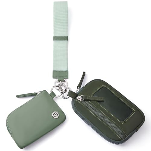 Nylon Dual Pouch Keychain Wristlet Wallet in Light & Deep Green