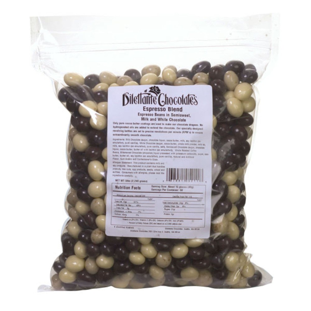 Espresso Blend Espresso Beans In Semisweet, Milk and White Chocolate, 5 Pound