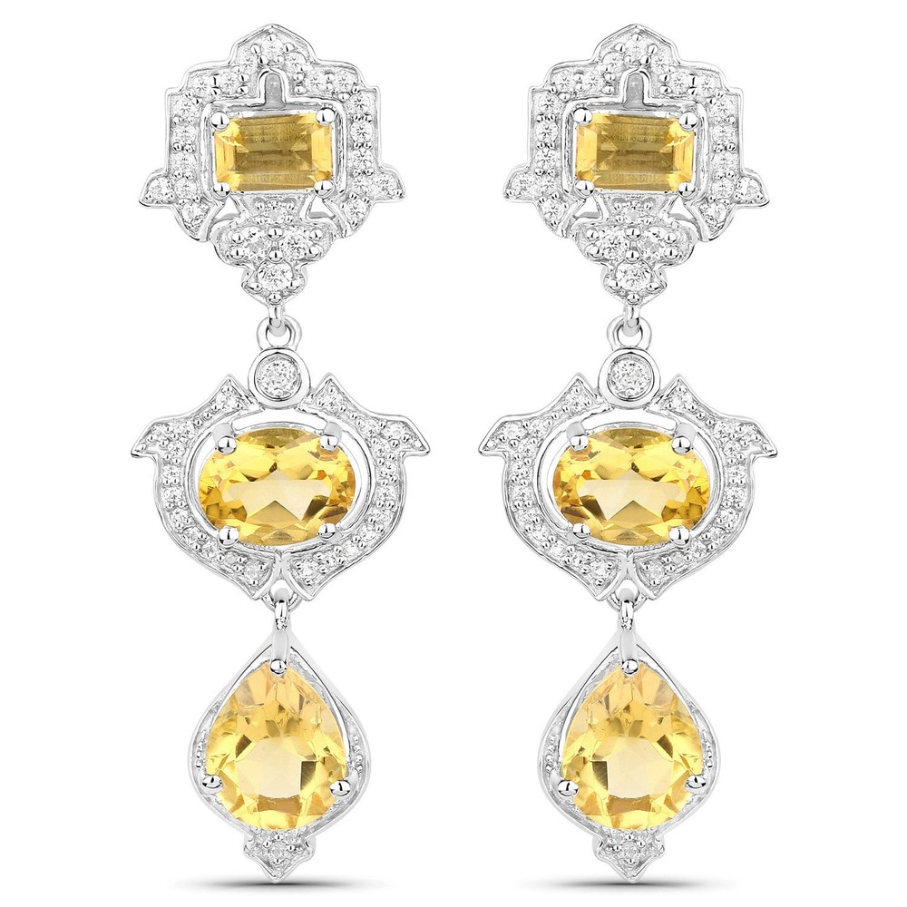 6.63 Carat Genuine Citrine White Topaz Sterling Silver Earrings