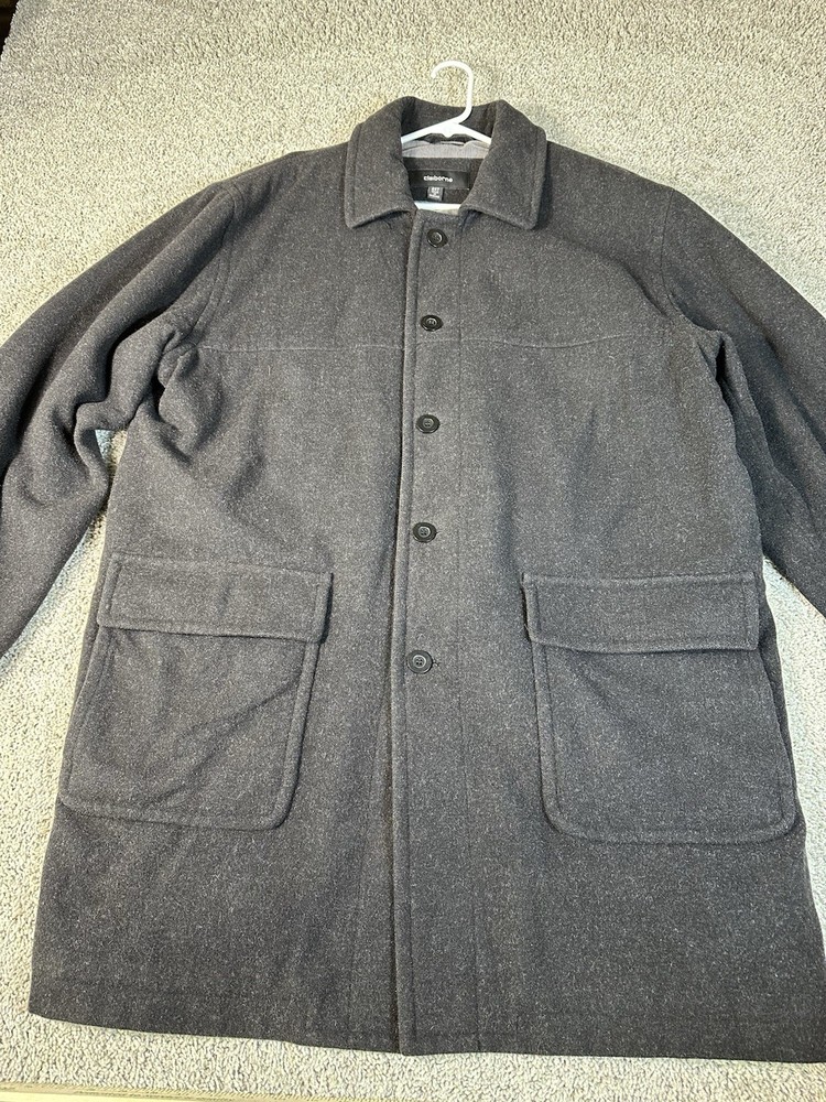 Claiborne 100% Pure Wool Button Winter Coat Jacket Mens Gray 2XLT