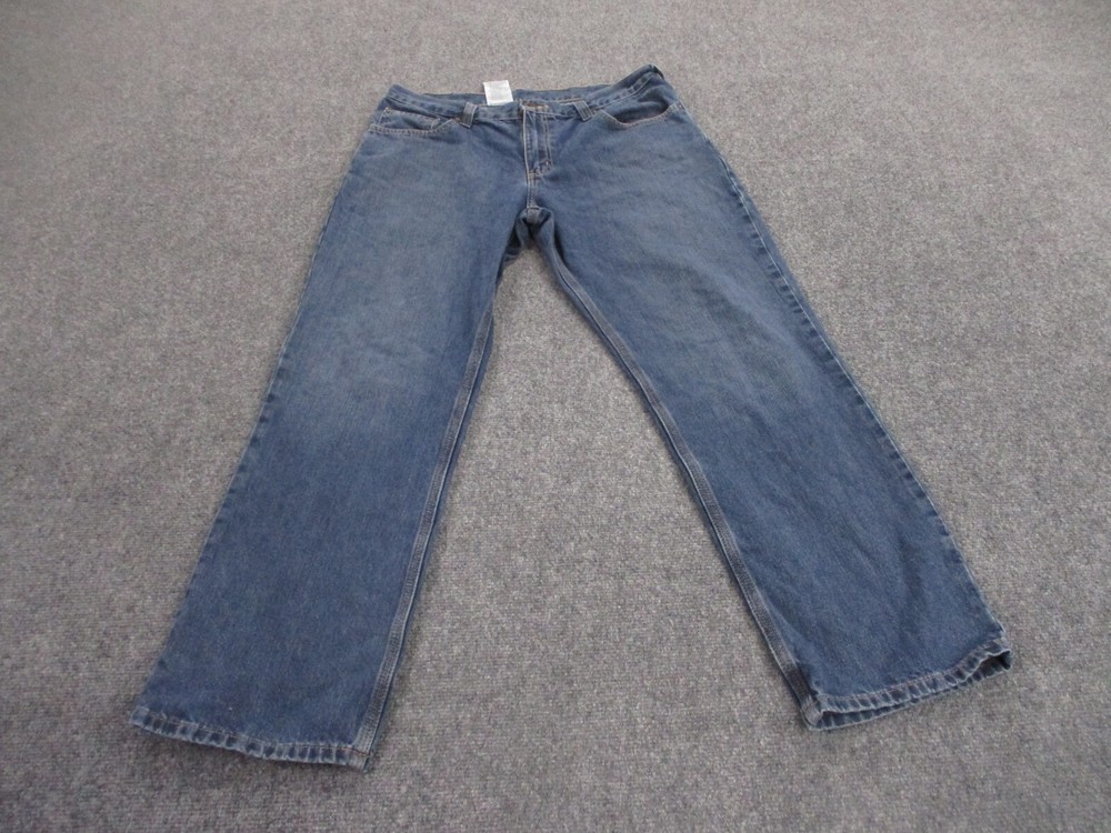 Carhartt Jeans Adult 34 X 30 Blue Denim Straight Relaxed Workwear Outdoors Mens