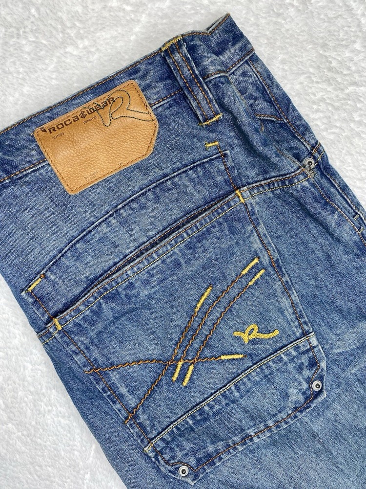 Vintage Y2K Rocawear Baggy Wide Leg Jeans Men 38x32 Jnco Style Embroidered Hip Hop Streetwear