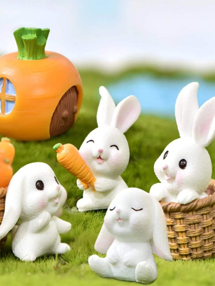 4PCS-Miniature Rabbit Model Mini Bunny Figurine Desktop Garden Landscape Ornamen