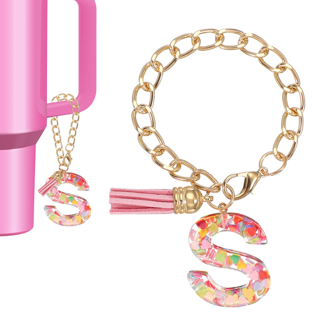Letter Charm for Stanley Tumbler Cup Initial S Charm Accessories Keychain Pink