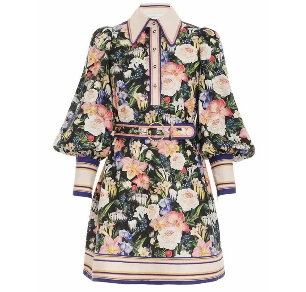 Zimmermann Coaster Long Sleeve Tunic Dress Mayflower Black Floral Print Size 2