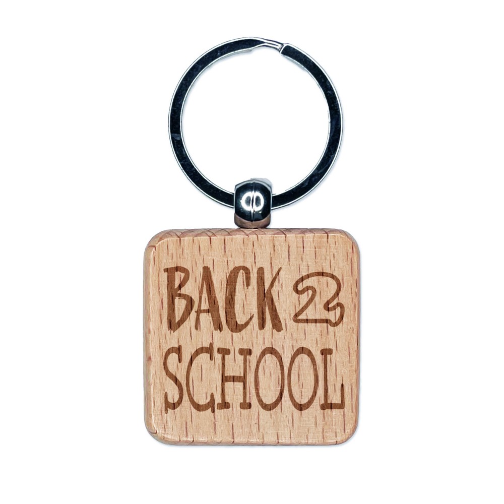 Engraved Wood Square Keychain Tag for Back to School Fun  -image
