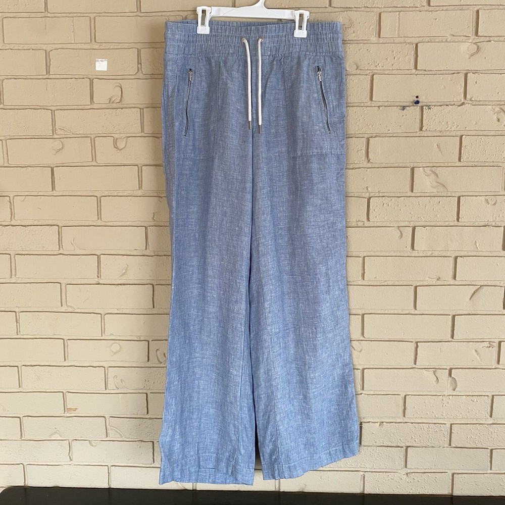 Athleta Cabo Linen Wide Leg Pants Casual Coastal Travel Beach Pull On Size 8
