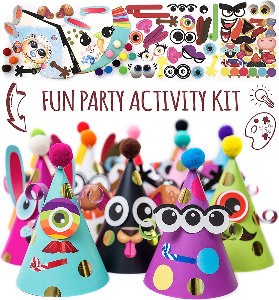 Kids Animal Party Hat Craft Kit with Stickers - Birthday Activity Fun