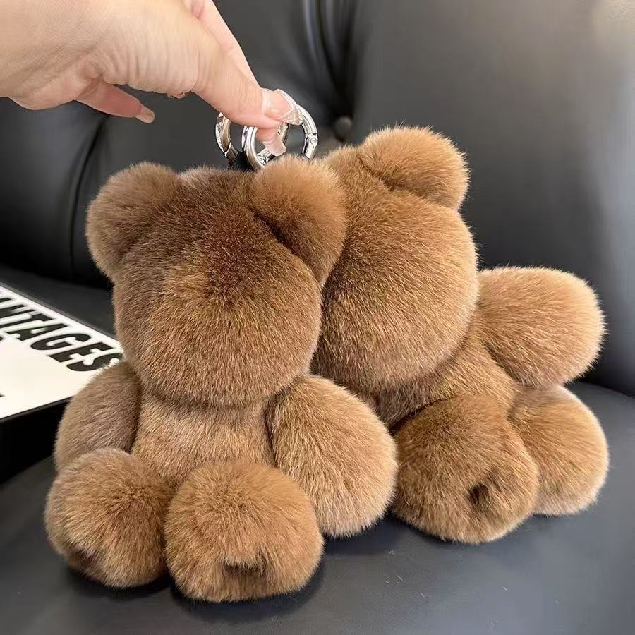 Soft Plush Teddy Bear Keychain Faux Mink Bag Charm for Backpack Purse