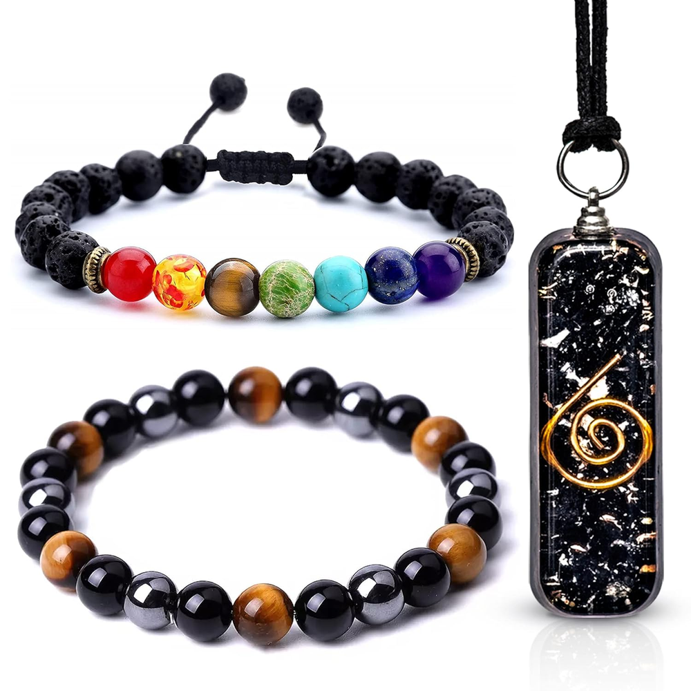 Triple Protection Bracelet for Good Luck Prosperity with Black Tourmaline Orgonite