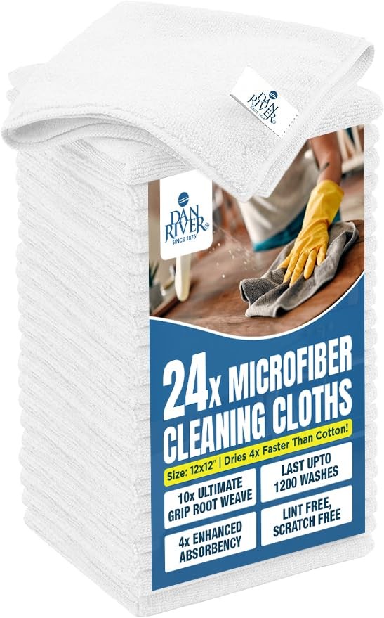 24-Pack Ultra Absorbent White Microfiber Towels Lint Free Streak Free Cleaning Cloths