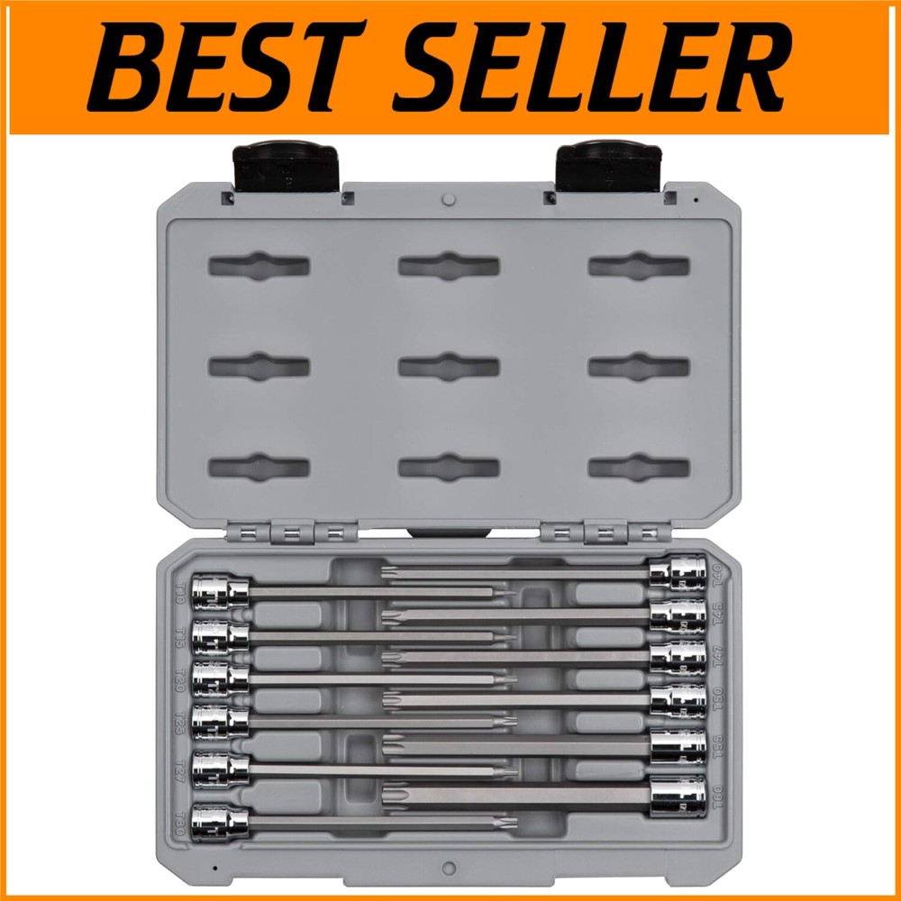 Professional 12-Piece Long Torx Bit Set, S2 Steel & Chrome-plated Finish