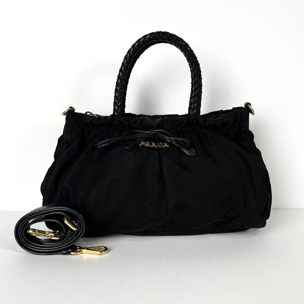 Prada Black Ribbon Shoulder Bag with Dual Strap Options