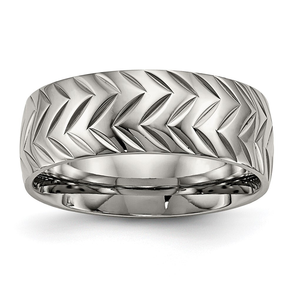 Titanium Polished Diamond Cut 8mm Band Ring Size 8 for Men 4.11gm