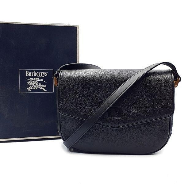 Authentic Burberrys Vintage Leather Shoulder Cross Body Bag Black casual 20411M