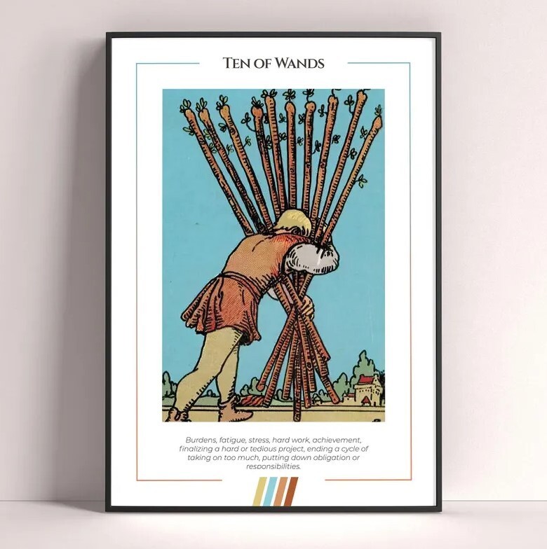 Ten of Wands Tarot Card Poster, Tarot Art Print, Tarot Card Printable Poster