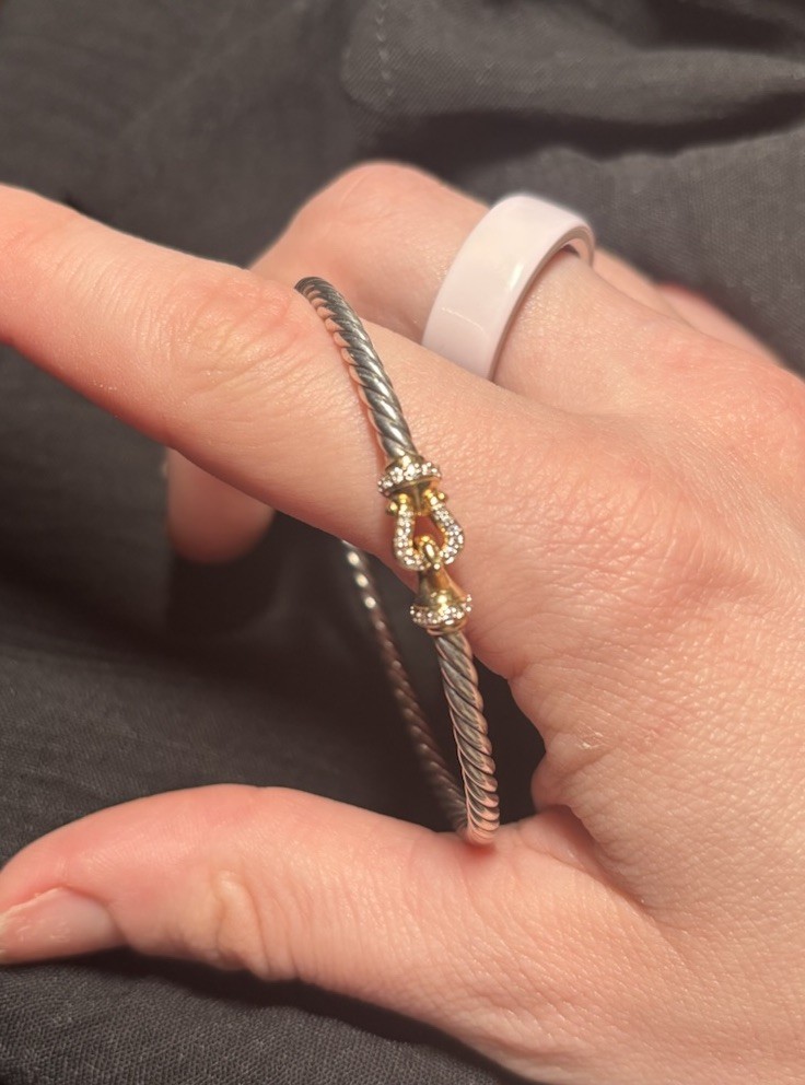 David Yurman Cable Buckle Bracelet 18K Yellow Gold Sterling Silver Diamond