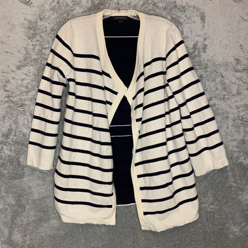 Banana Republic Women's Preppy Nautical Merino Wool Cashmere Cardigan Sweater