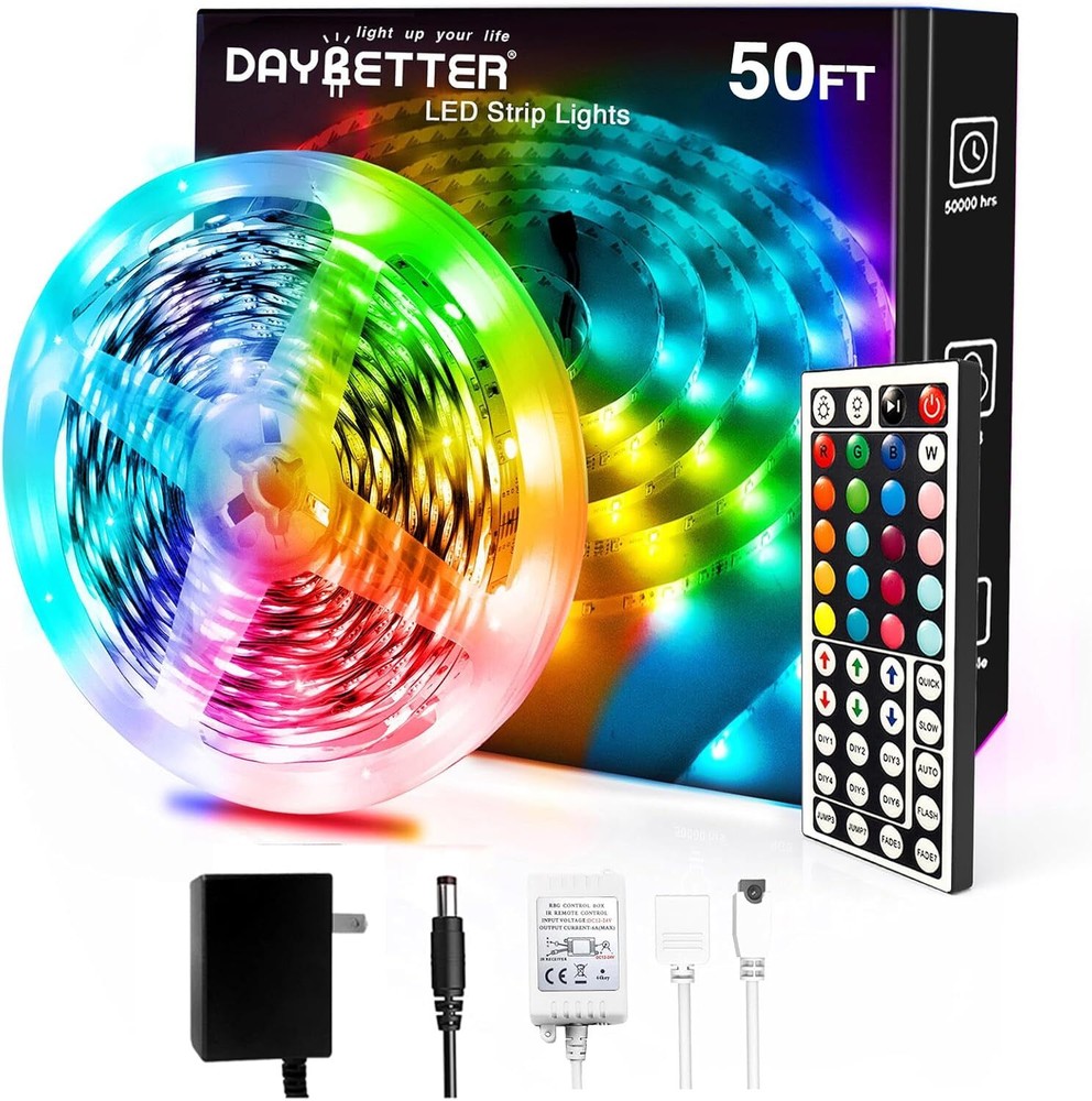 DAYBETTER 50ft Color Changing LED Strip Lights Multicolor Lighting