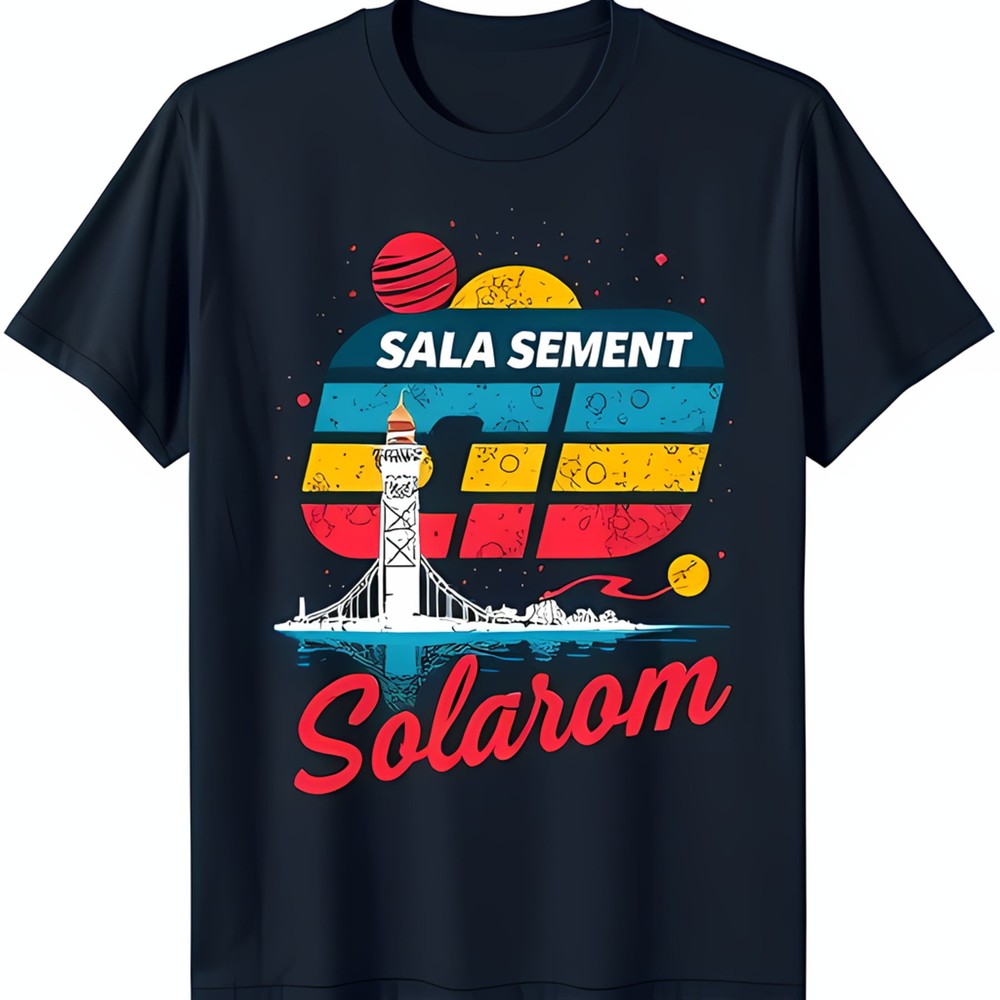 Retro Adventure Black T-Shirt with Lighthouse & Bridge Graphic Sala Sement