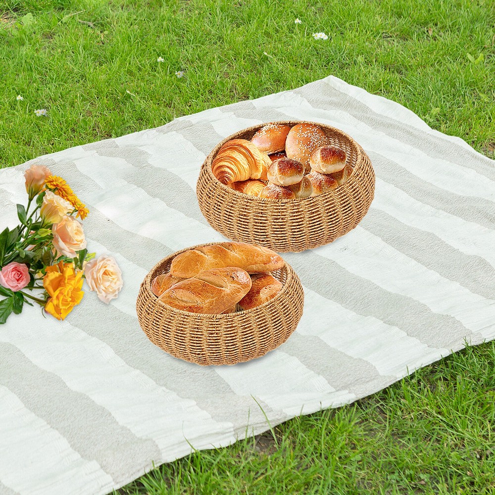 2Pcs Hand-woven Storage Basket Round Imitation Rattan Baskets with Lid New
