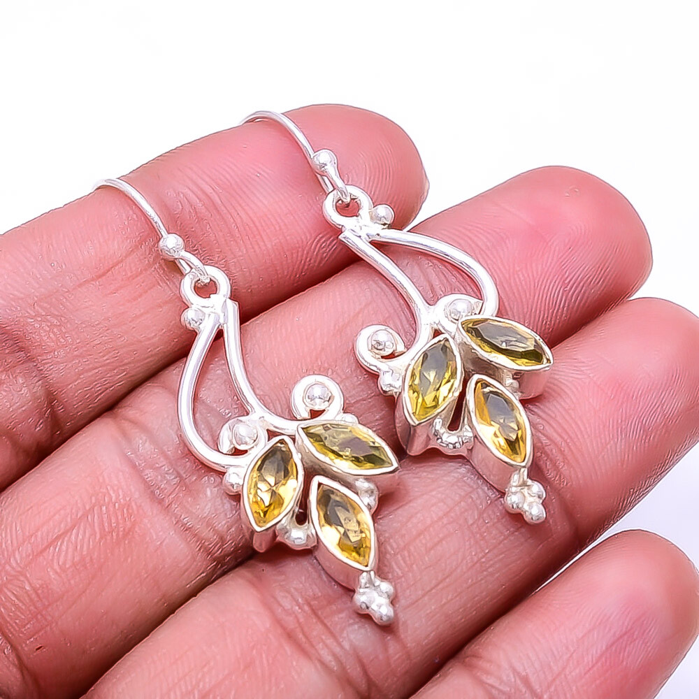 Citrine Multi-Collet 925 Sterling Silver Earrings 1.95 Inch E804433717