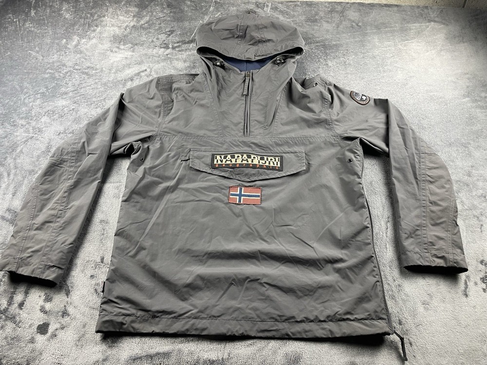 Napapijri Pullover Jacket Mens Xl Grey Anorak Hooded Windbreaker
