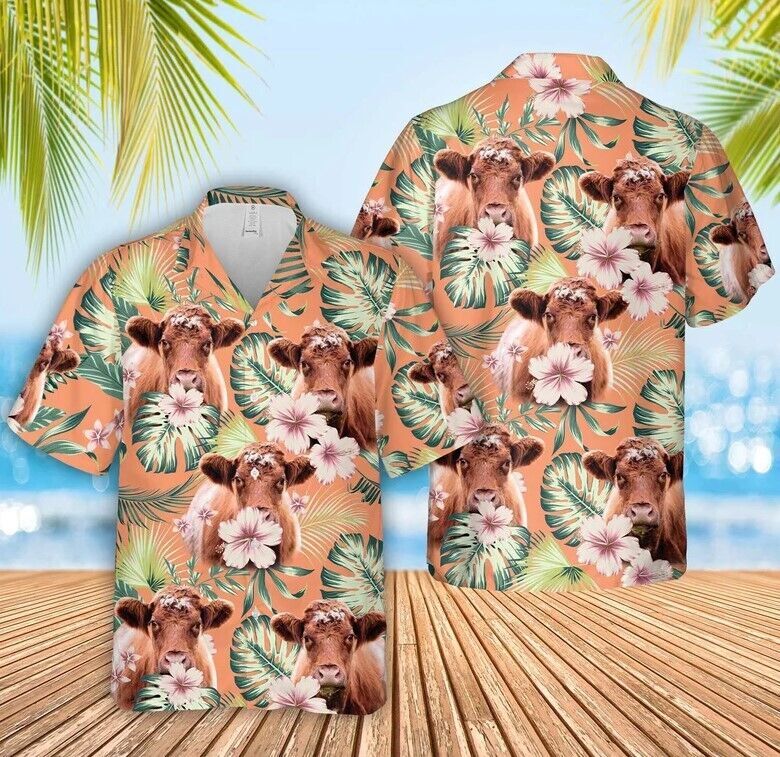 Unique Shorthorn Summer Happiness Floral Farm 3D Hawaiian Shirt