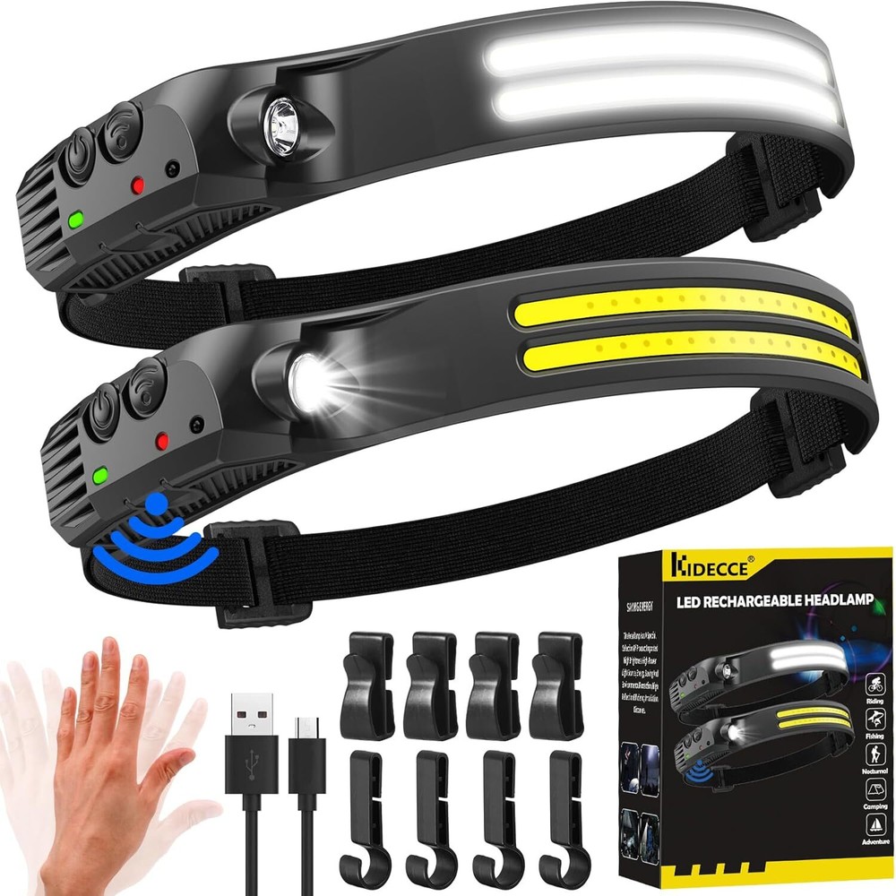 Headlamp Rechargeable,2 Pack 230° Wide Beam Head Lamp,2000 Lumen Super Bright L