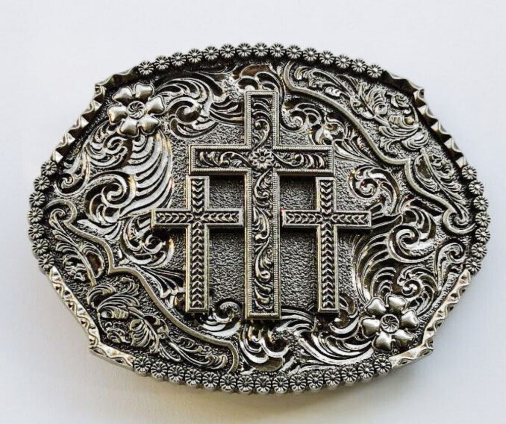Western Belt Buckle for Men & Women Cowboy Rodeo Vintage Style Wear Crosses