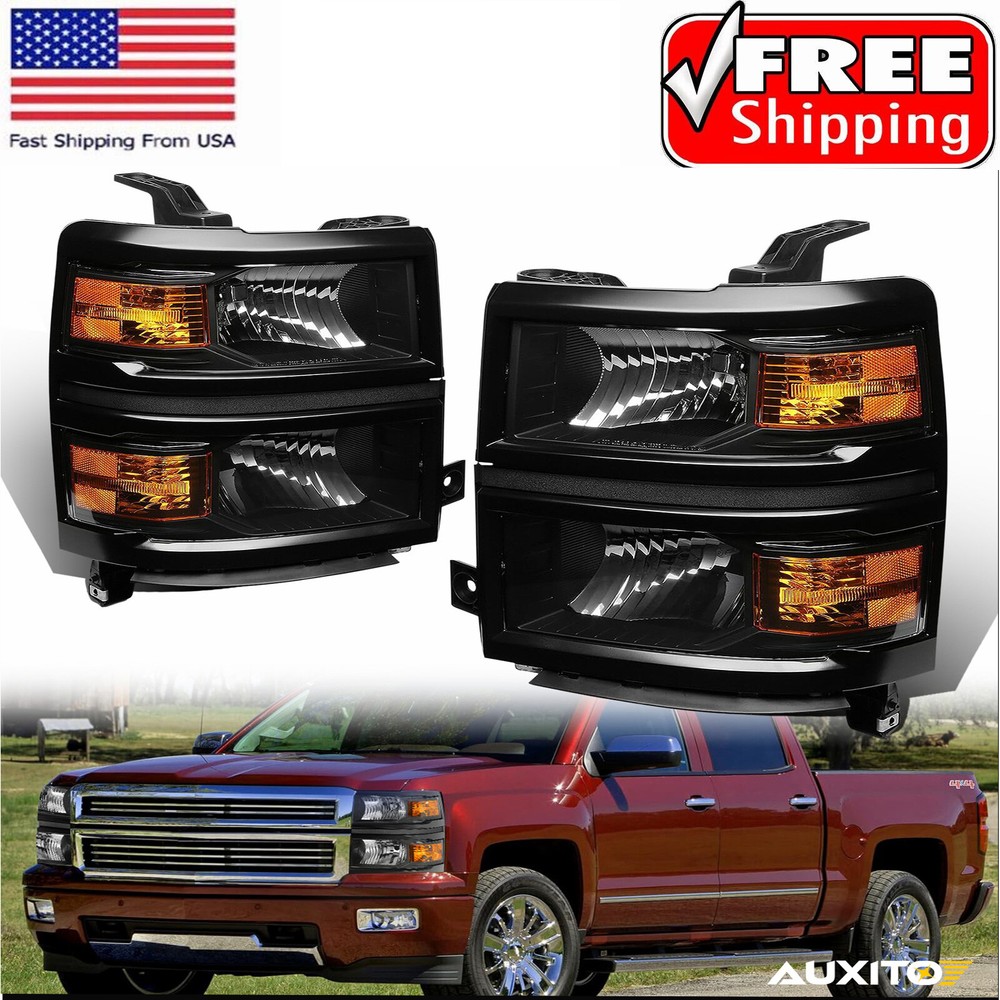 For 14-15 Chevy Silverado 1500 OE Black Style Housing Amber Corner Headlights