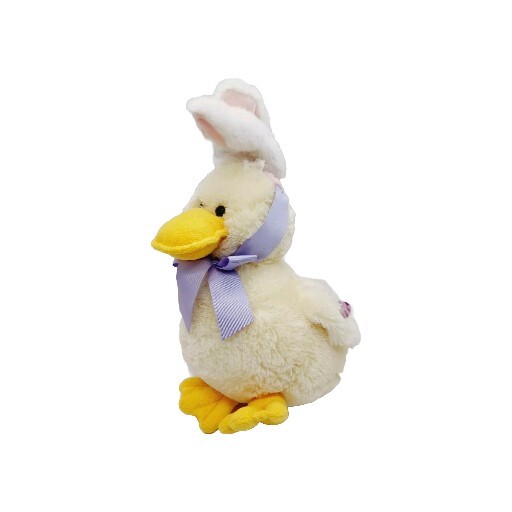 Animal Adventure Yellow Duck Plush Animal With Bunny Ears Purple Bow 2005 12
