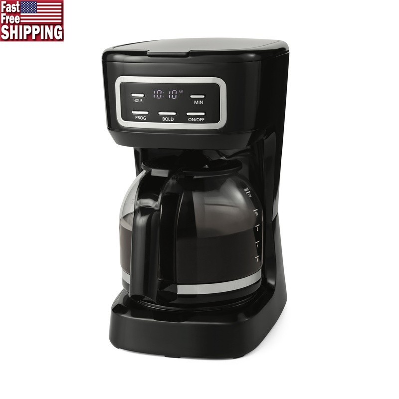12-Cup Programmable Drip Coffee Maker with Auto Brew LED Display for Bold Flavor
