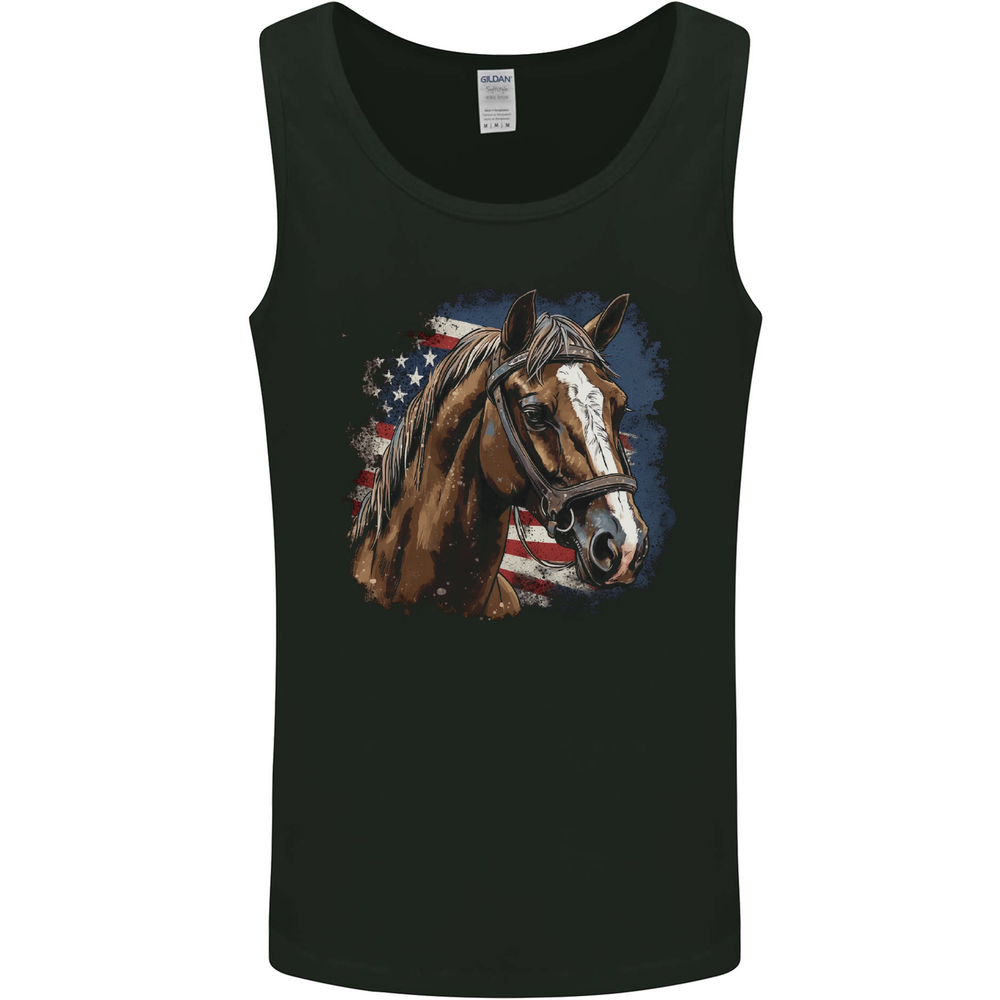 Equestrian Horse Riding USA Flag Cowboy Mens Vest Tank Top