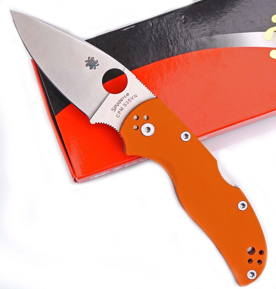 Orange G10 Lockback Tactical Folding Knife - Camping Outdoor EDC with Pocket Clip